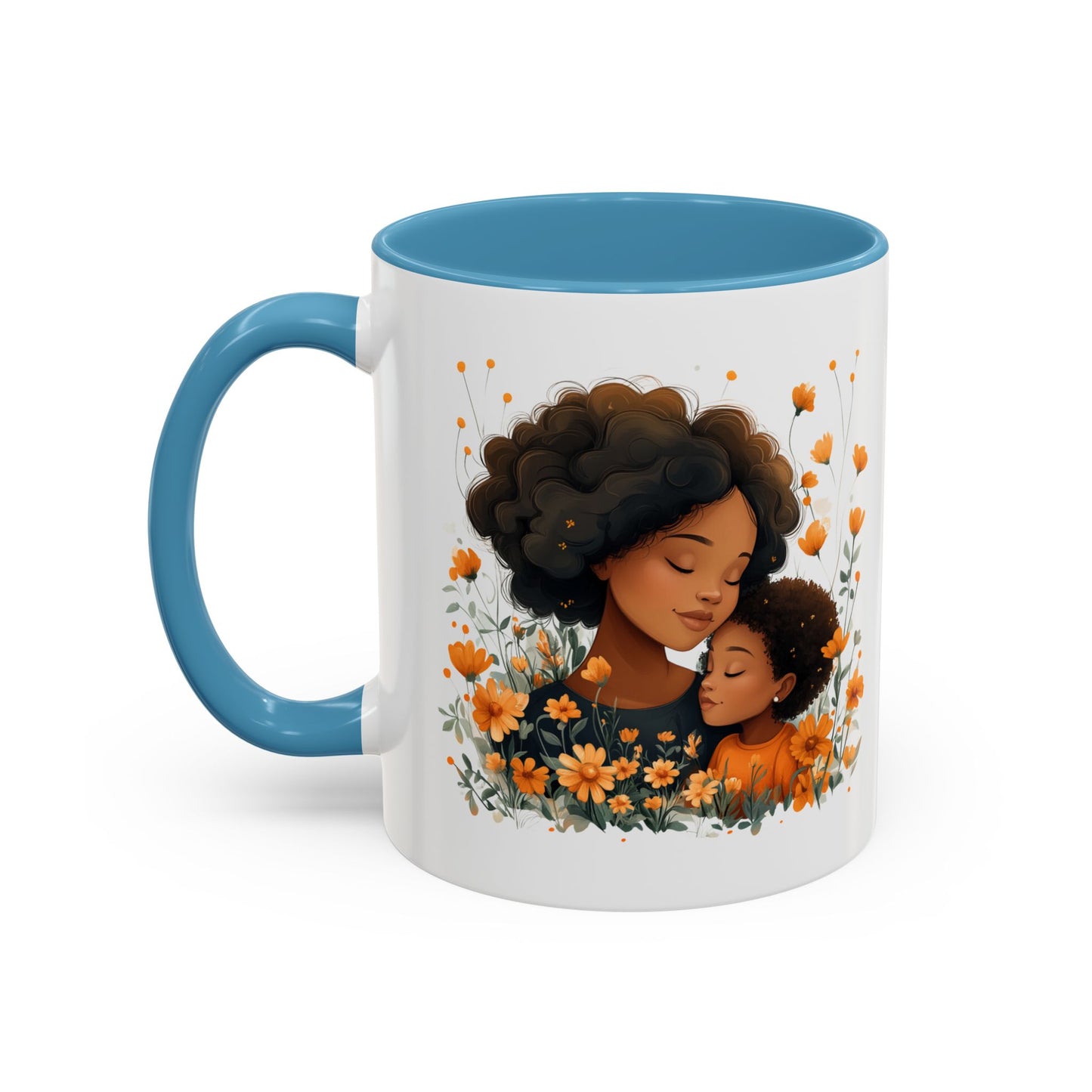 Mom & Child Floral Accent Coffee Mug, Cute Gift for Mother's Day, Spring Decoration, Warm Keepsake, Floral Artwork Mug