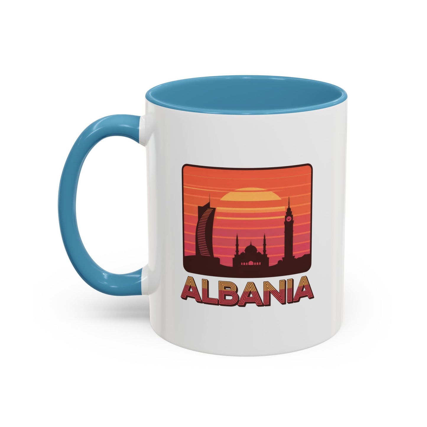 Albania Sunrise Accent Coffee Mug | Retro Travel Mug | Gift for Coffee Lovers | Unique Home Decor | Custom Souvenir for Albania Enthusiasts