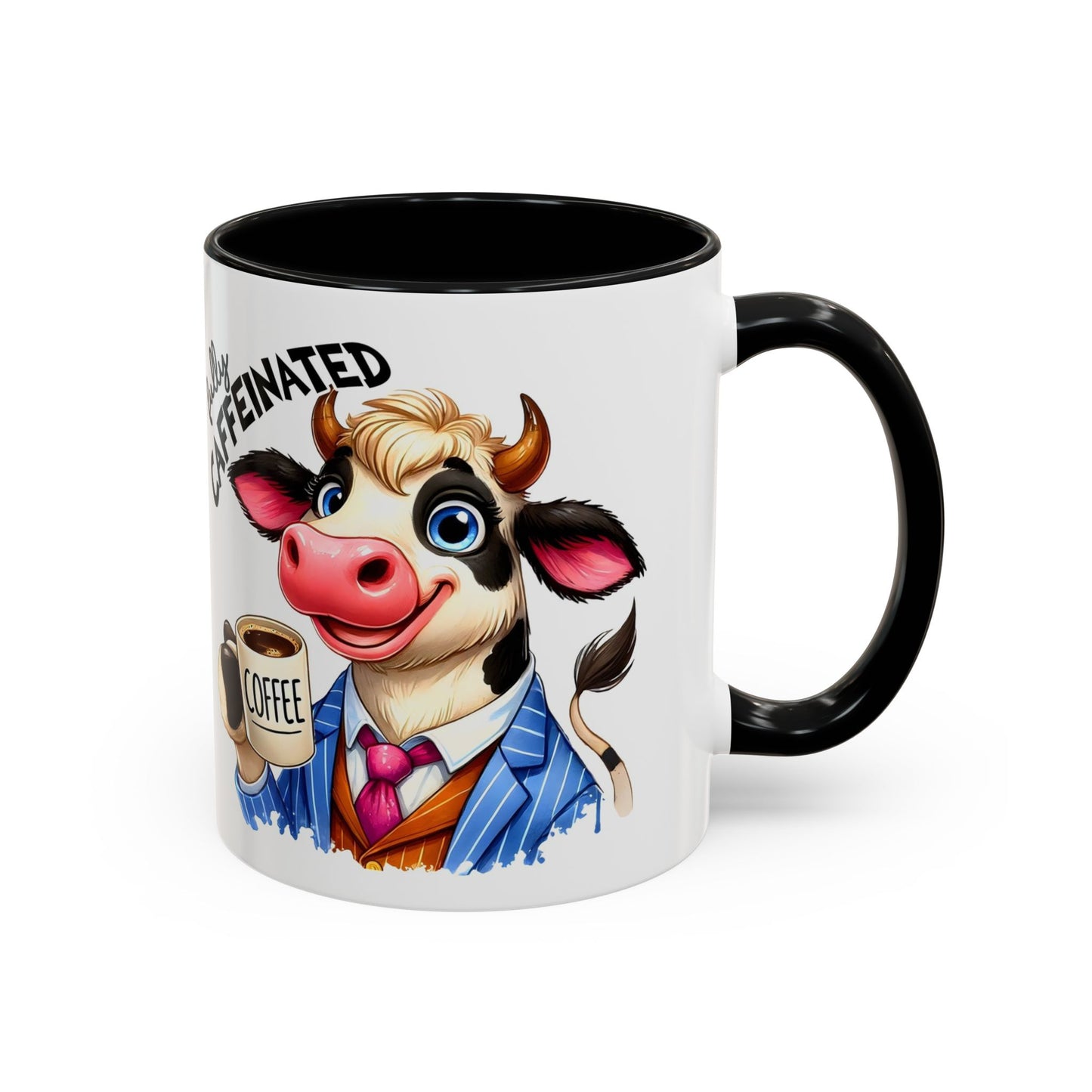 Caffeinated Cow Mug, Cute Animal Coffee Cup, Farmhouse Kitchen Gift, Fun Ceramic Mug for Coffee Lovers, Unique Drinkware for Holidays