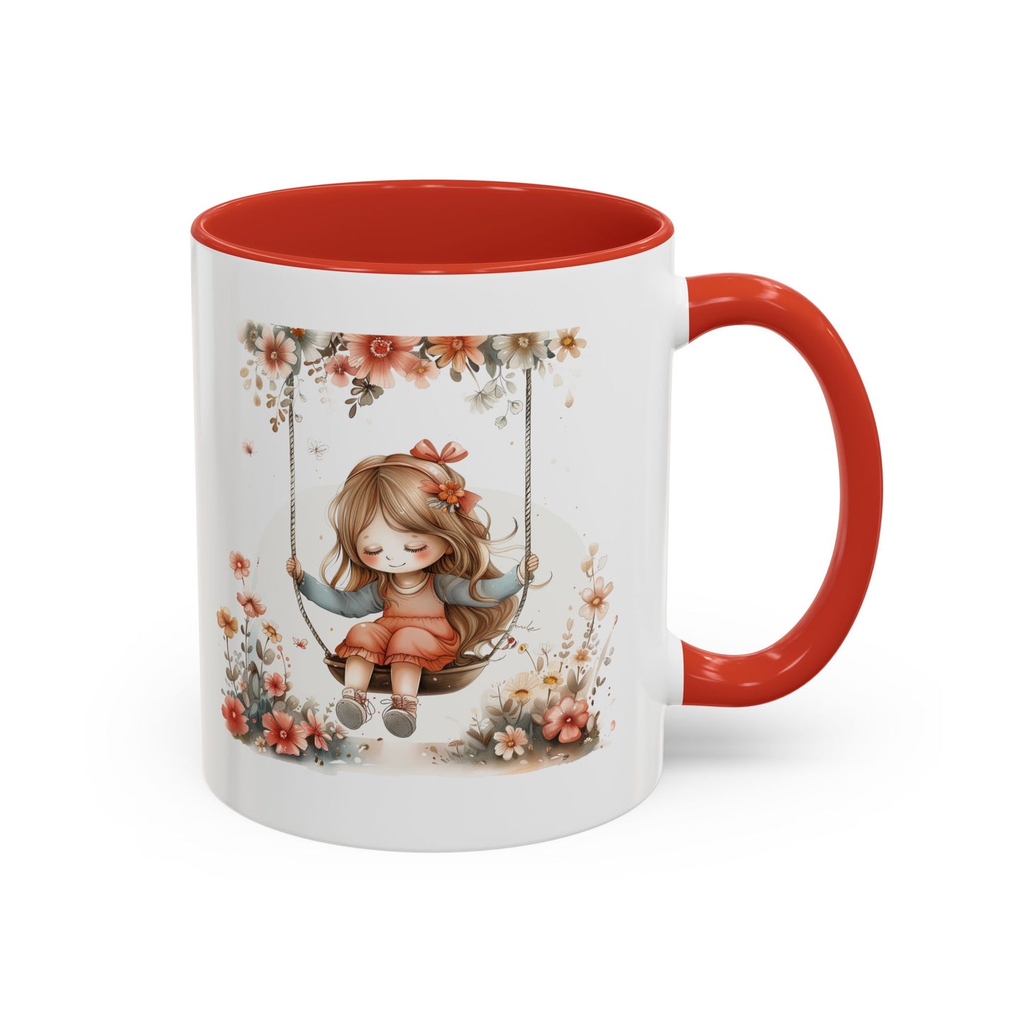 Cute Floral Swing Coffee Mug, Adorable Gift for Her, Tea Lover Mug, Cozy Home Decor, Birthday Gift, Floral Art Drinkware