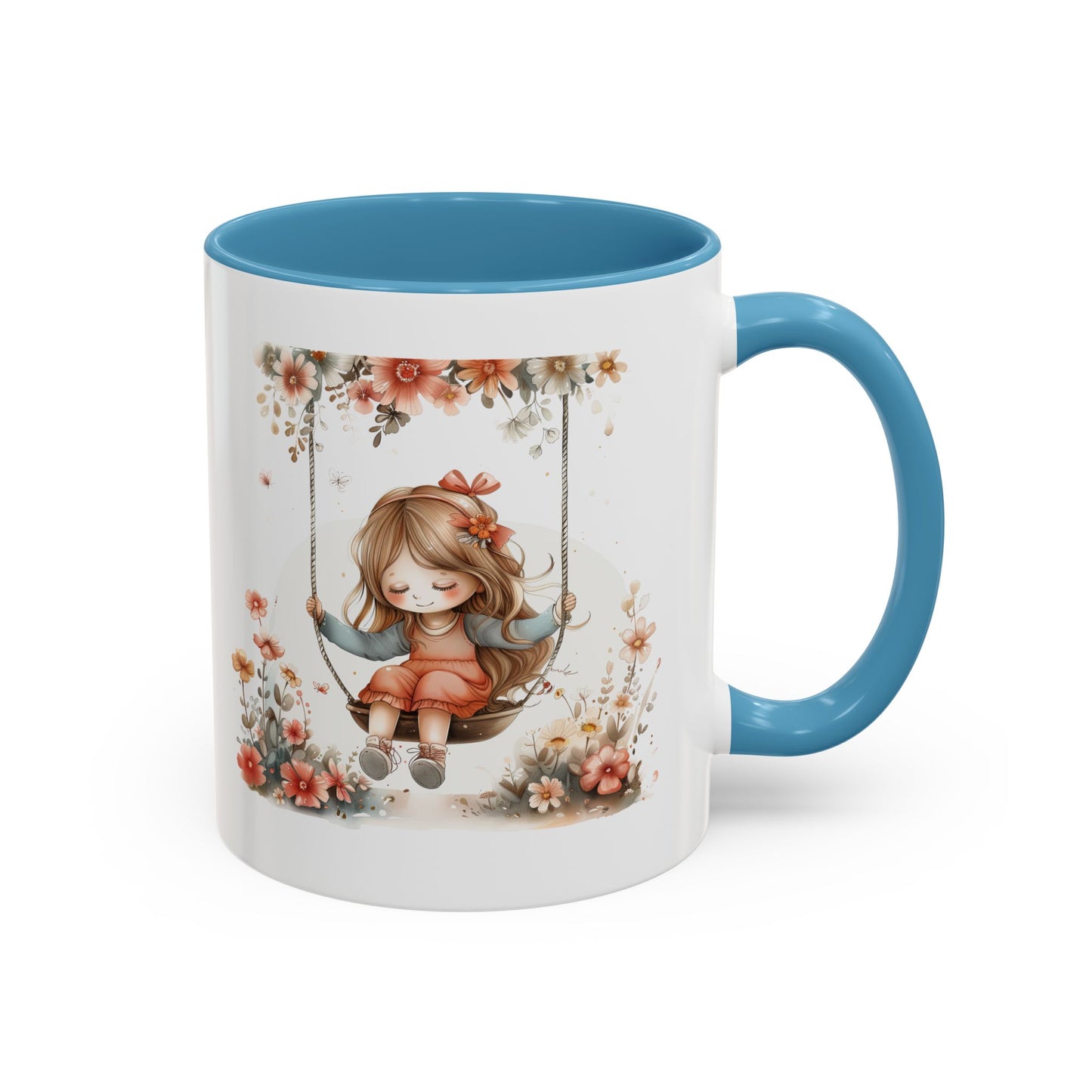 Cute Floral Swing Coffee Mug, Adorable Gift for Her, Tea Lover Mug, Cozy Home Decor, Birthday Gift, Floral Art Drinkware