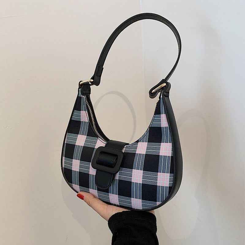 Plaid Underarm Bag Fashion French Niche Baguette Messenger Bag