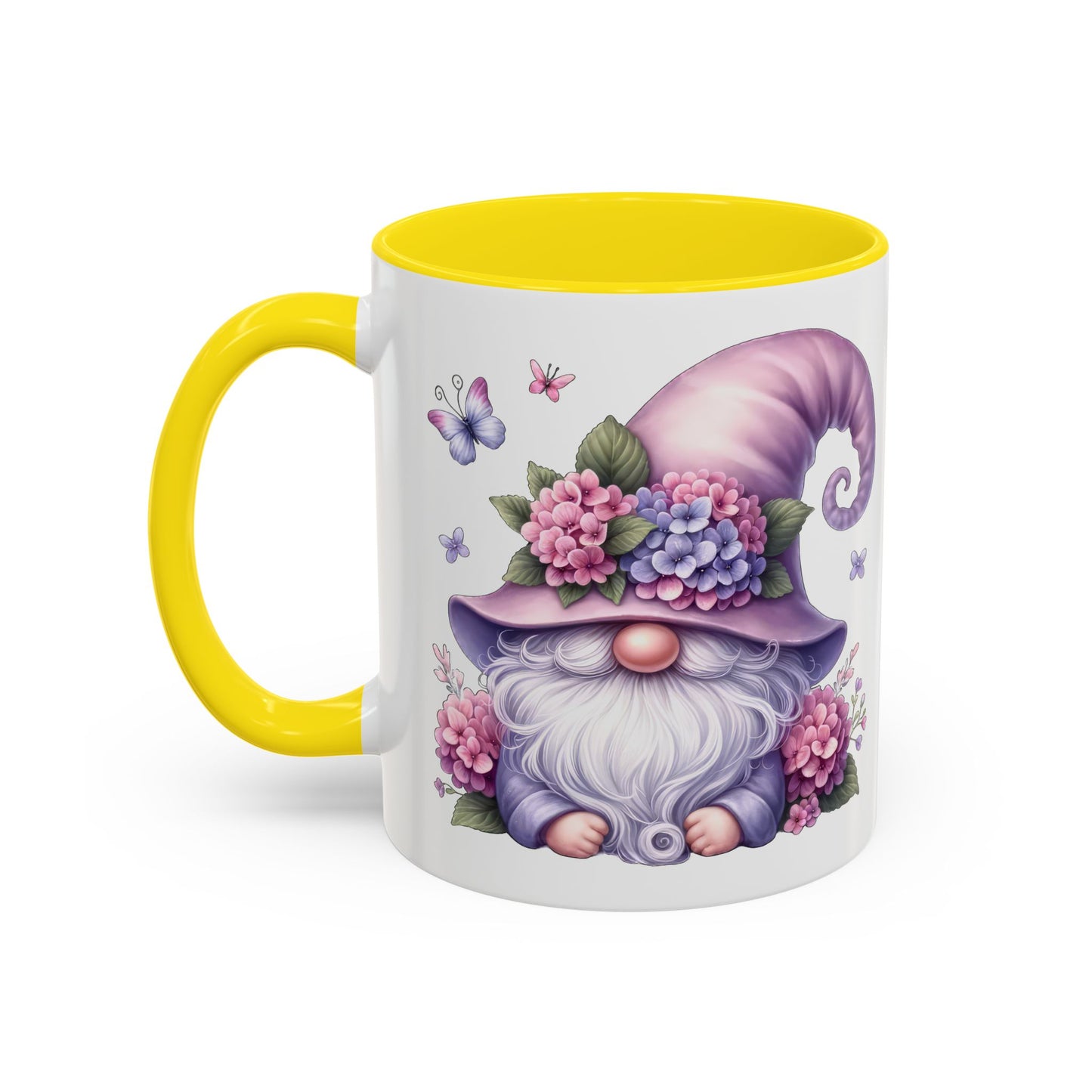 Gnome Floral Accent Coffee Mug, Cute Gnome Mug, Gift for Garden Lovers, Mother's Day Coffee Cup, Spring Decor, Personalized Mug