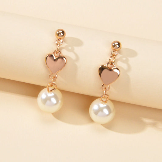 Anniversary Wedding Jewellery Simulated Pearl Decor Gold Heart Love Gift Earring-0
