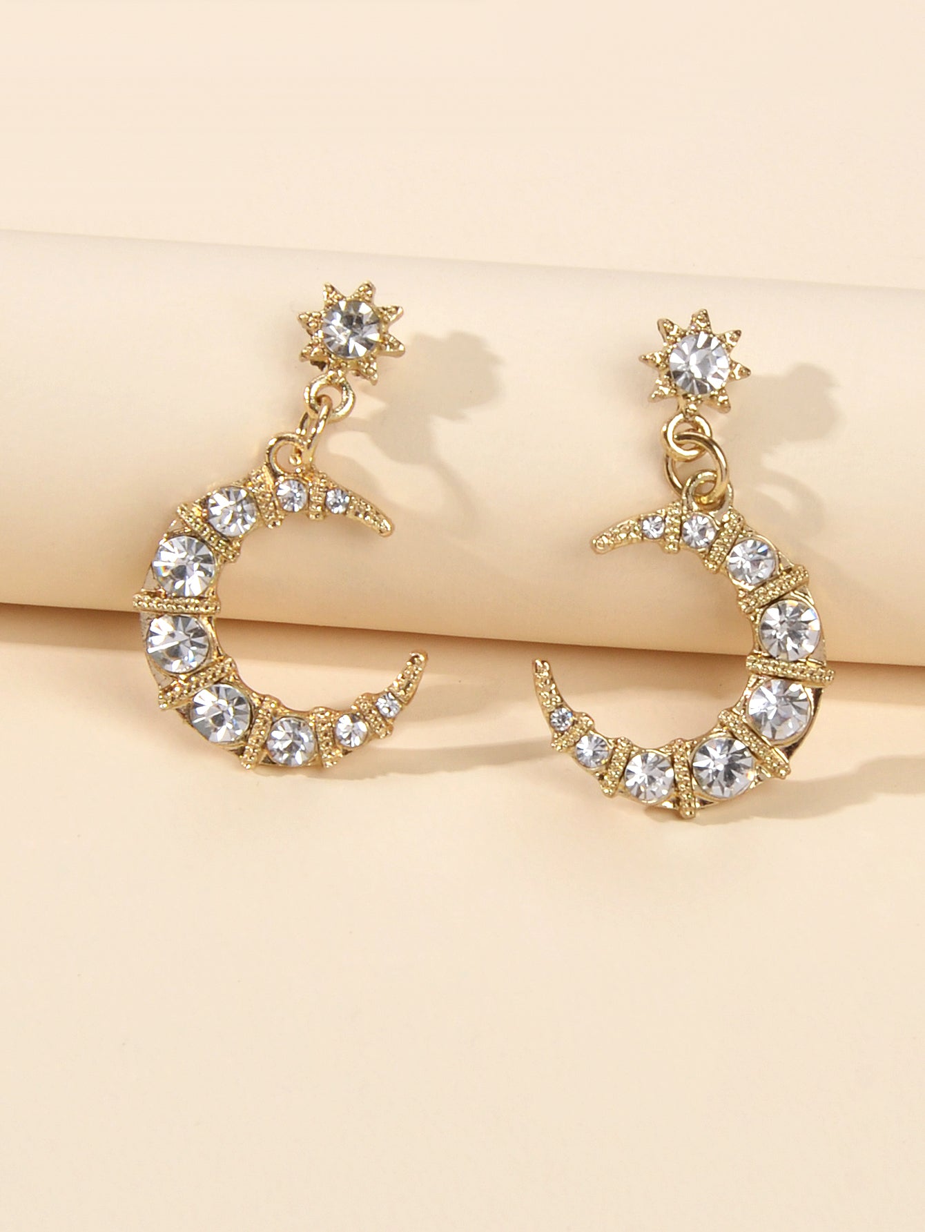 Textured Luxury Full Rhinestone Star Moon Dangle Earrings Wedding Gift Jewellery-0