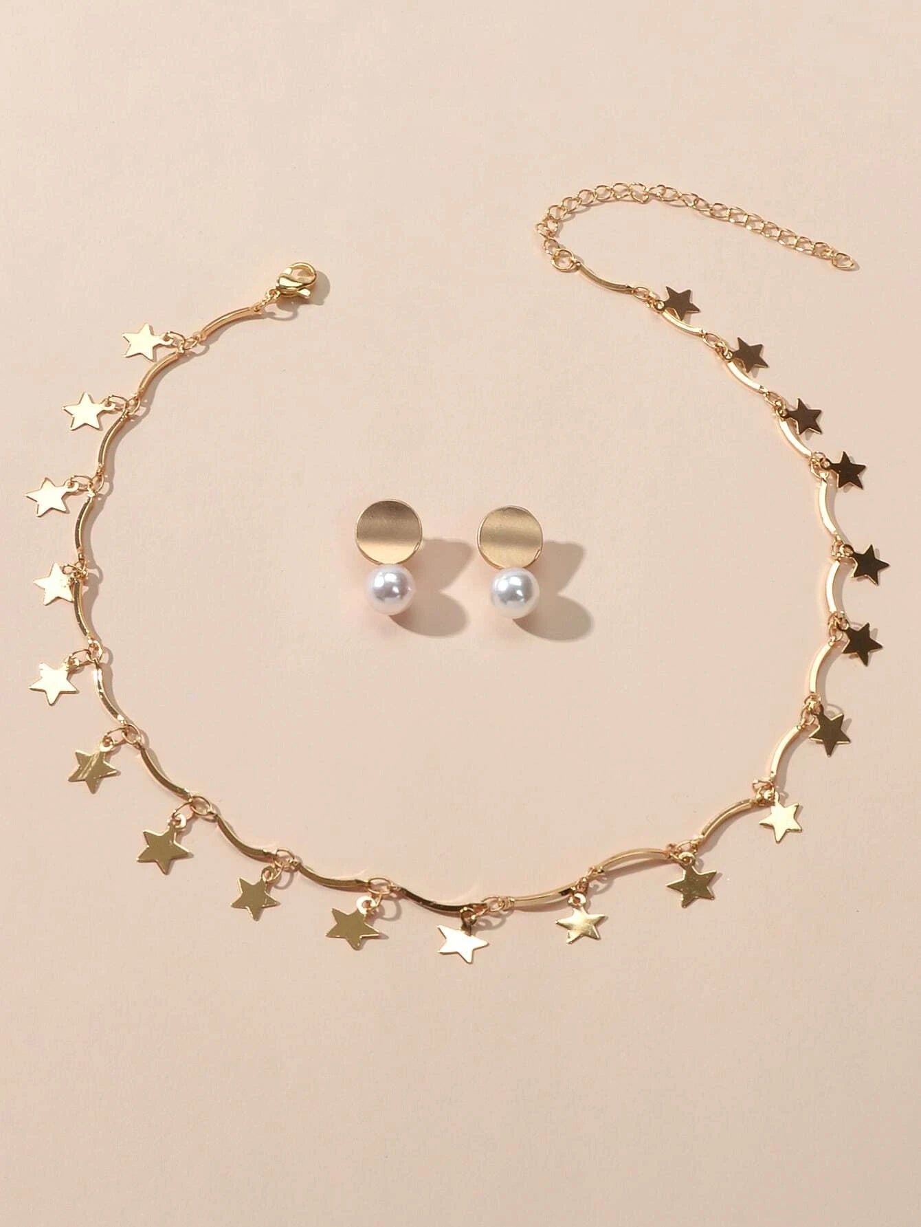 Perfect Wedding Engagement Jewellery set Star Charm Necklace Pearl Stud Earrings-0