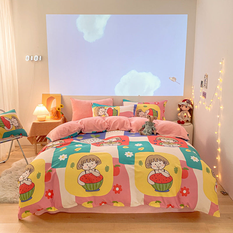 Three-piece Thermal Flannel Sheet And Quilt Cover