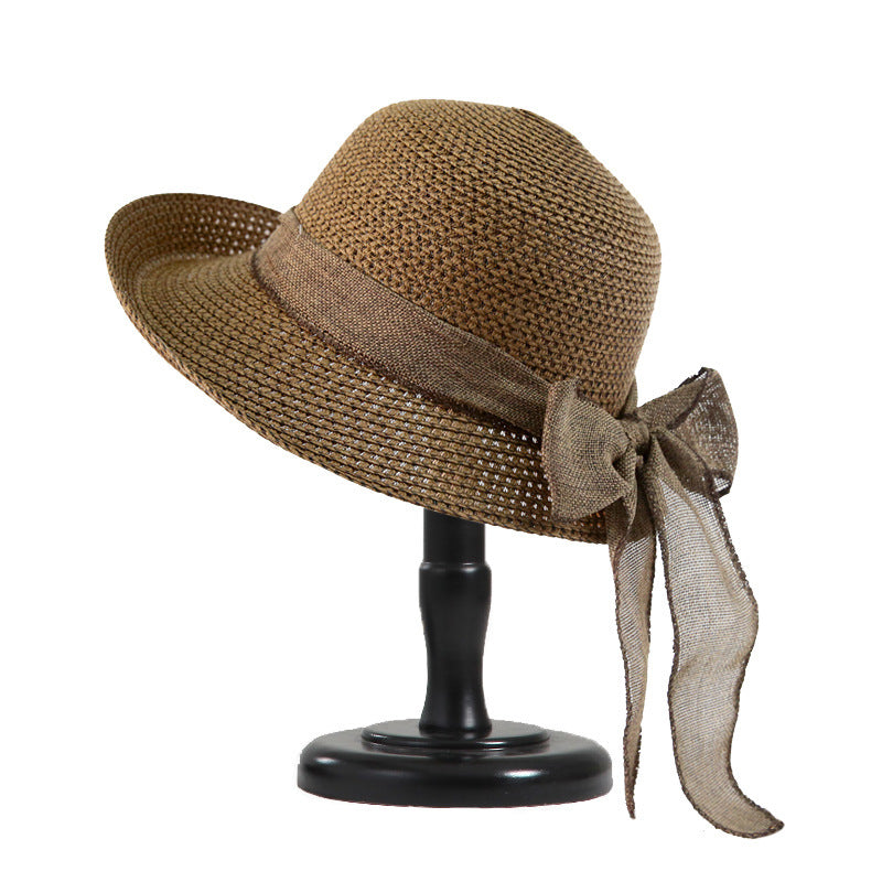 Fashion Bow Knot Beach Sun Hat Women's Foldable Basin Hat