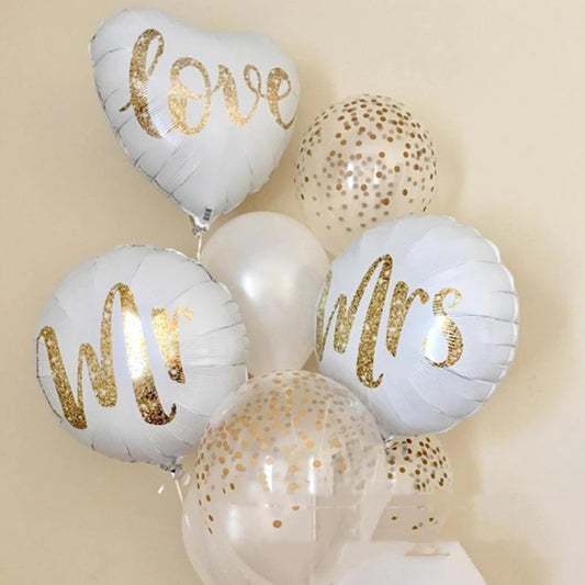 Hot Sale 9 PCs 18 Inch Gold Sequins Mr & Mrs Valentine's Day Aluminum Film Balloon Wedding Valentine's Day Decoration