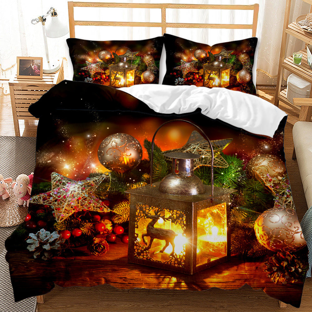 Red Christmas 3D Digital Print Ground Bedding Three-piece Set