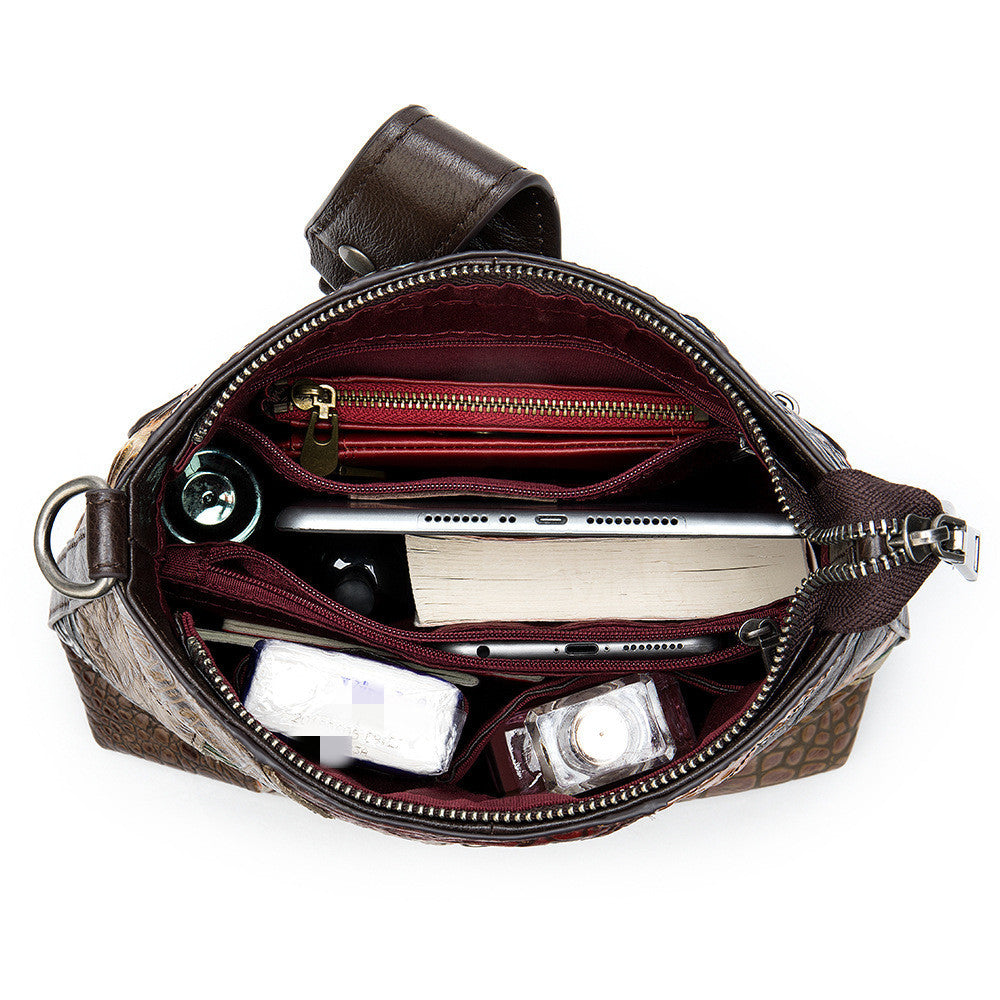 Ethnic style leather stitching ladies bag