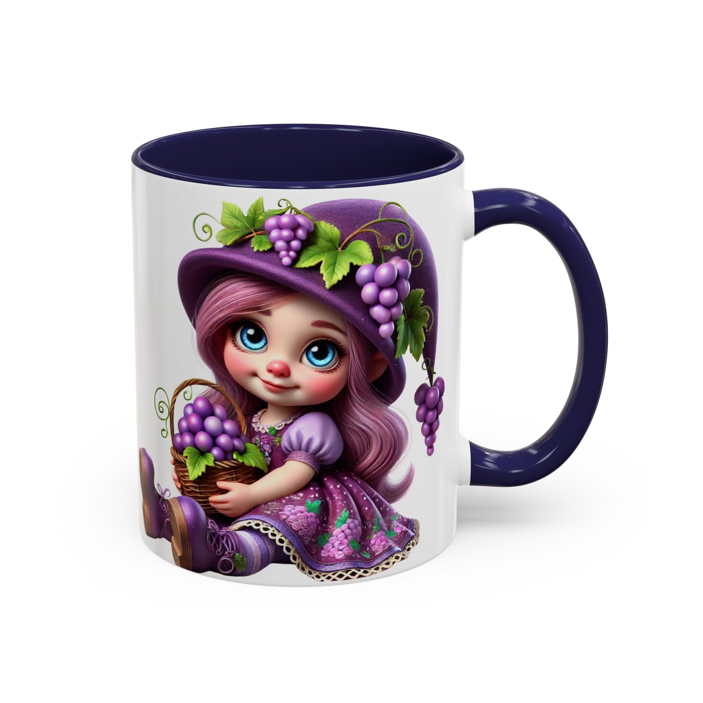Whimsical Grape Girl Coffee Mug - Fun 11oz & 15oz Accent Mugs for Kids and Wine Lovers