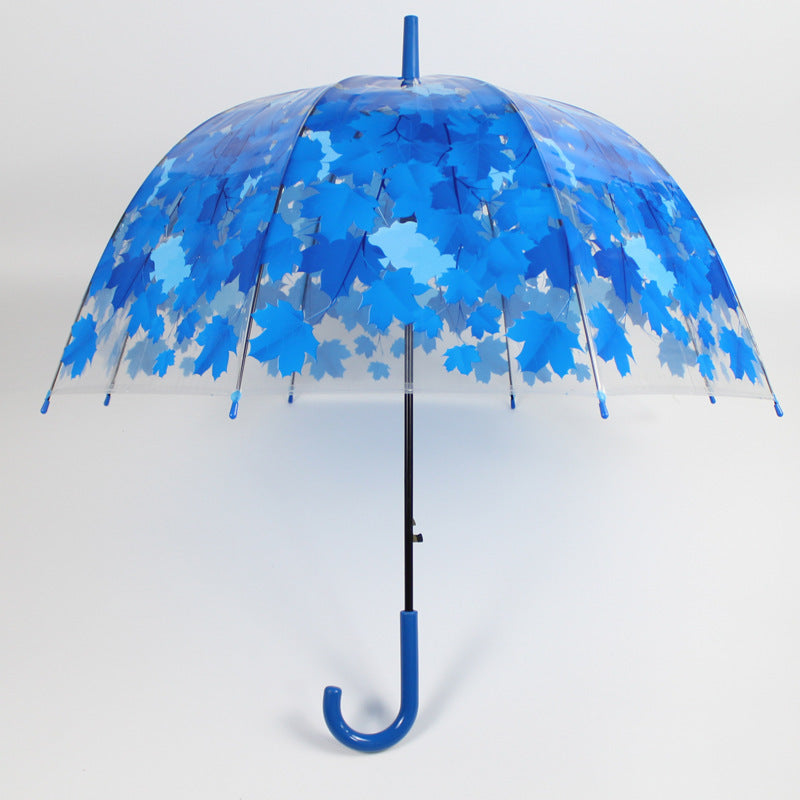 Long Handle Transparent Umbrella Painted Umbrella Maple Leaf Umbrella