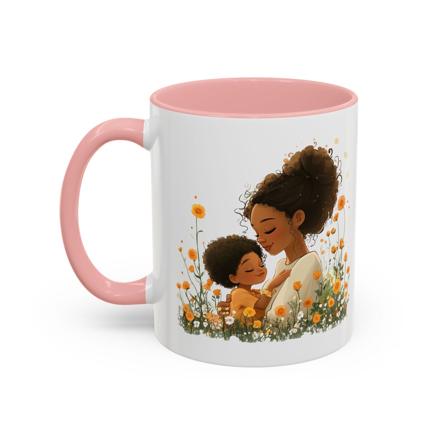 Emotional Motherhood Coffee Mug, Floral Mom & Child, Gift for Mother's Day, Family Bonding, Cozy Drinkware, Home Decor
