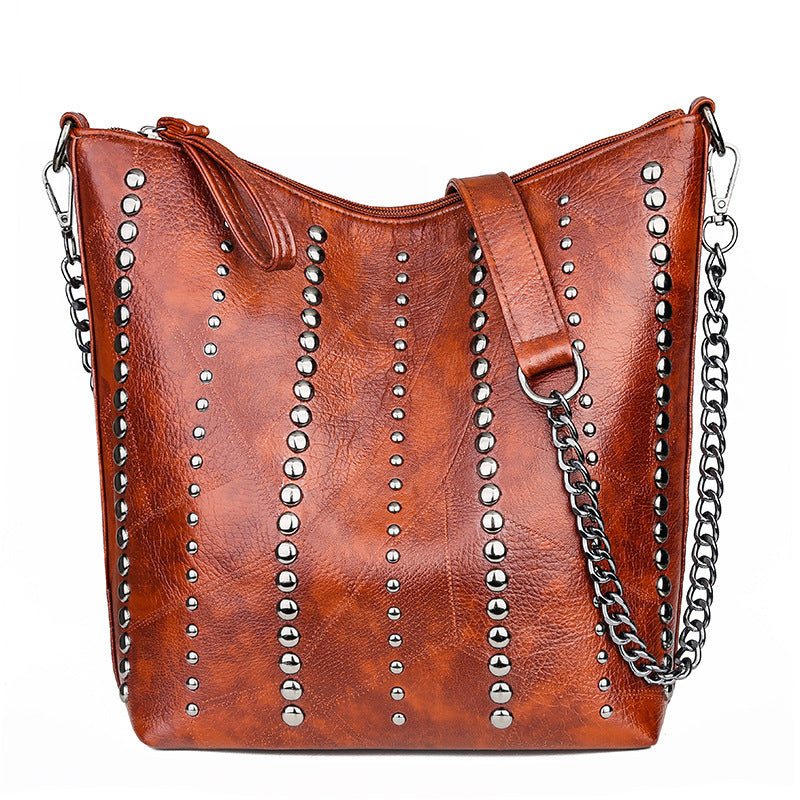 Soft Leather Studded Large Capacity Shoulder Crossbody Bag