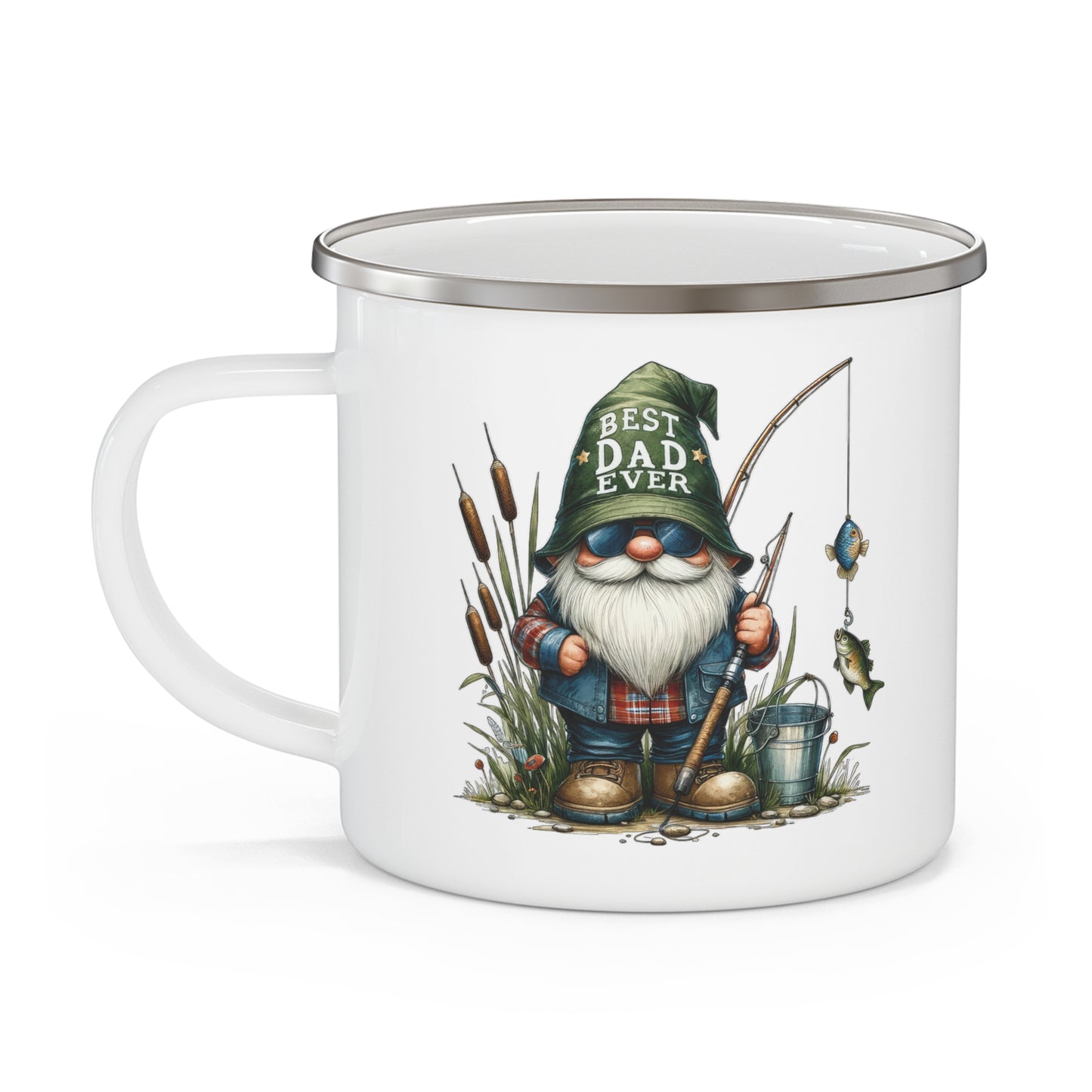 Rustic Camping Mug, Best Dad Ever Enamel Mug, Father's Day Gift, Fishing Lover Cup, Outdoor Adventure Drinkware