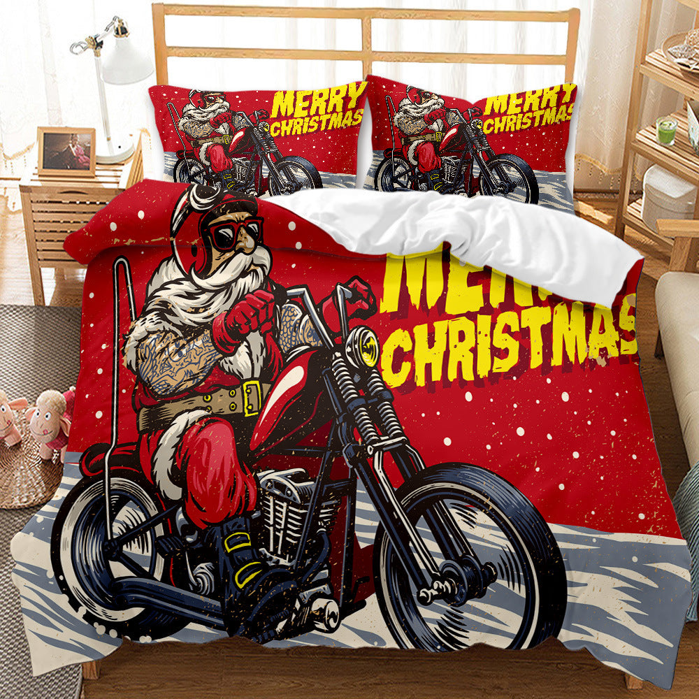 Red Christmas 3D Digital Print Ground Bedding Three-piece Set