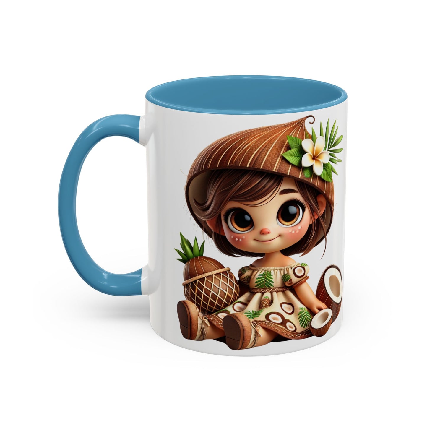 Tropical Kid's Accent Coffee Mug - Cute Animated Design with Pineapple & Coconut
