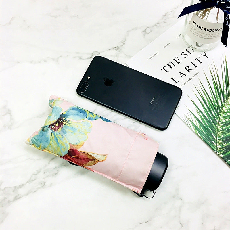 Mini Flat Five-fold Umbrella Vinyl Folding Sun Umbrella Umbrella Dual-use Sun Protection Pocket Umbrella Sun Umbrella For Women