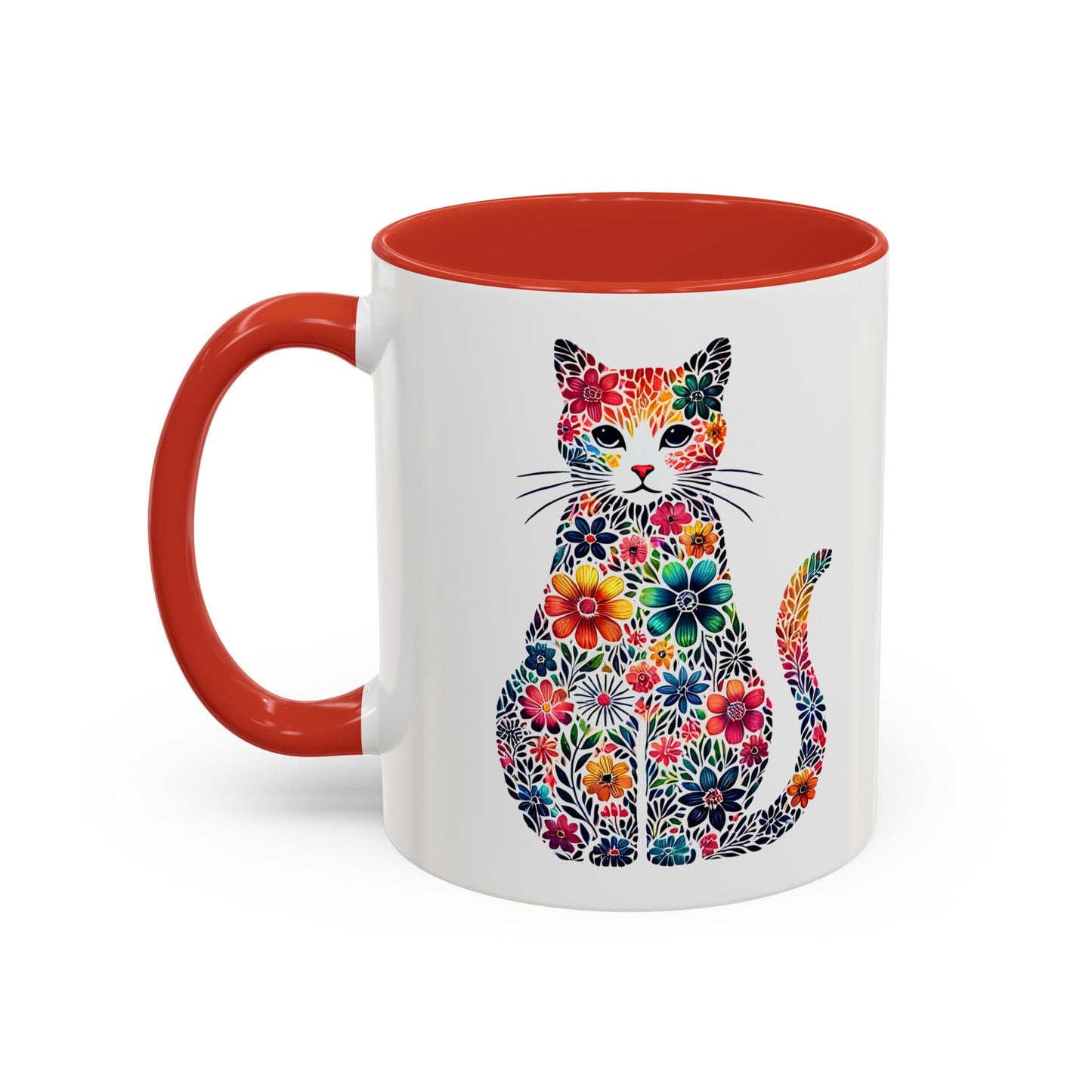 Floral Cat Coffee Mug, Colorful Cat Lover Mug, Gift for Cat Owners, Cat-Themed Kitchenware, Unique Animal Mug, Cozy Beverage Cup