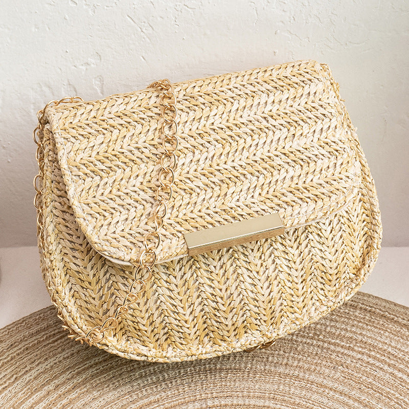 Women's Fashion Cover Type Tassel Shoulder Straw Bag