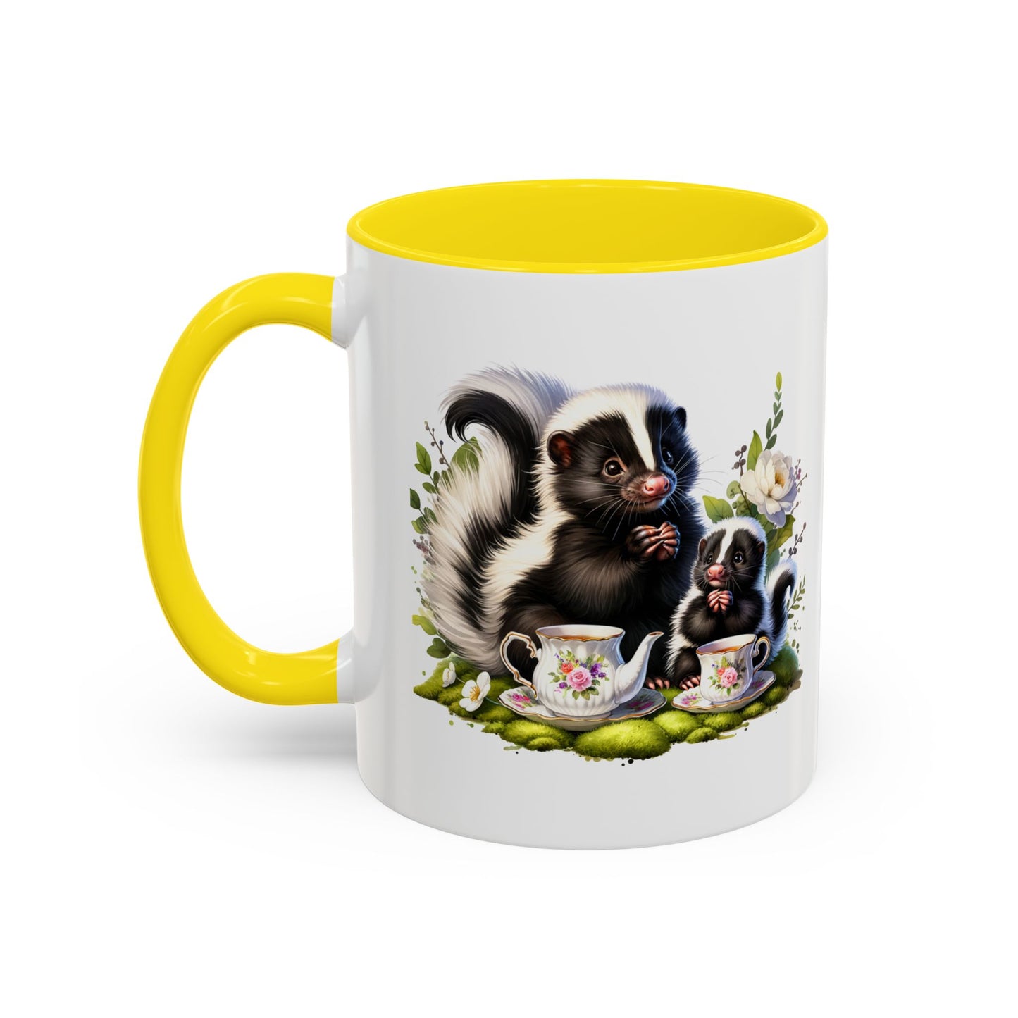 Whimsical Skunk Accent Coffee Mug - Cute Animal Art, Gift for Nature Lovers, Floral Design, Tea and Coffee Enthusiasts, Home Decor
