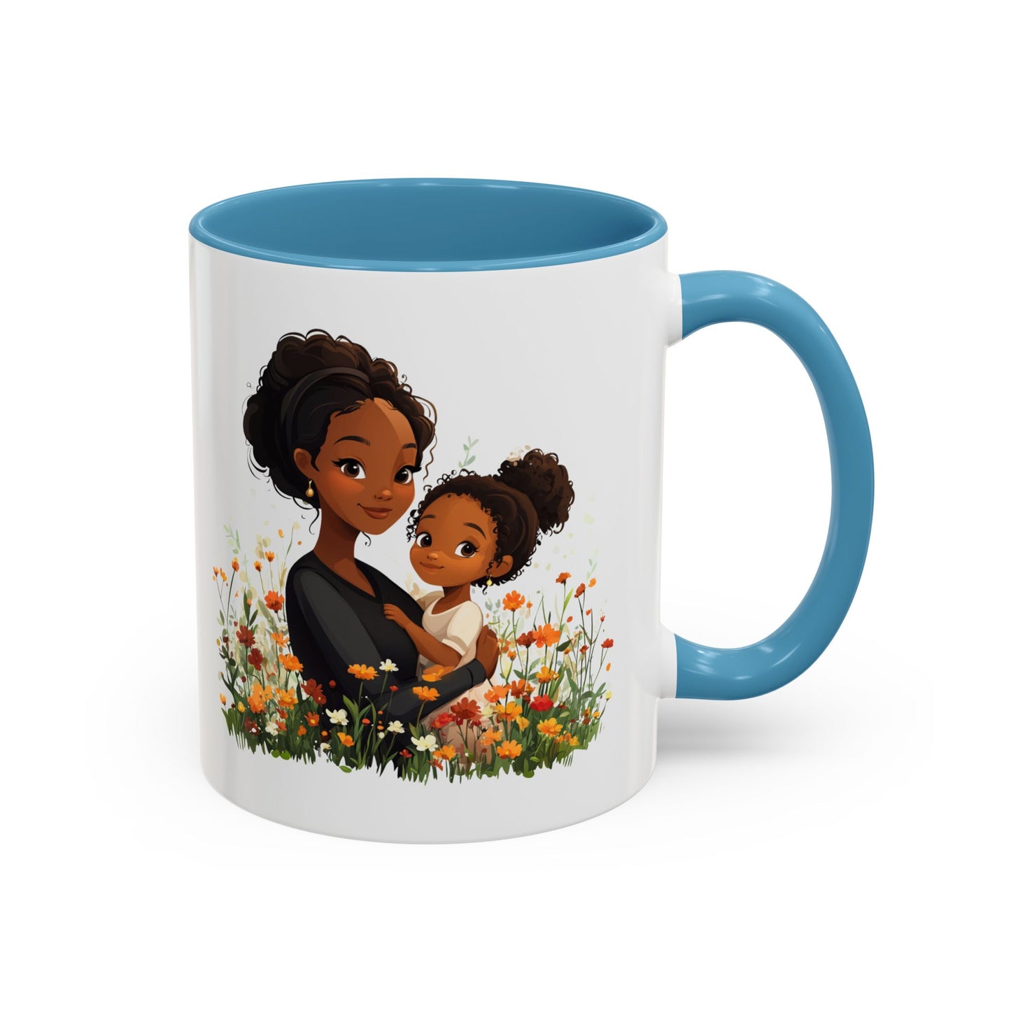 Floral Family Accent Coffee Mug, Black Handle Mug, Mama and Child Gift, Mother's Day, Cozy Home Decor, Cute Coffee Cup