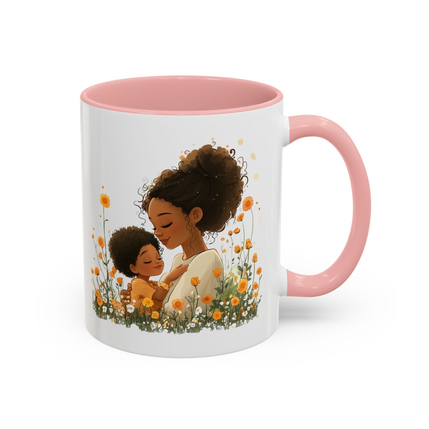 Emotional Motherhood Coffee Mug, Floral Mom & Child, Gift for Mother's Day, Family Bonding, Cozy Drinkware, Home Decor