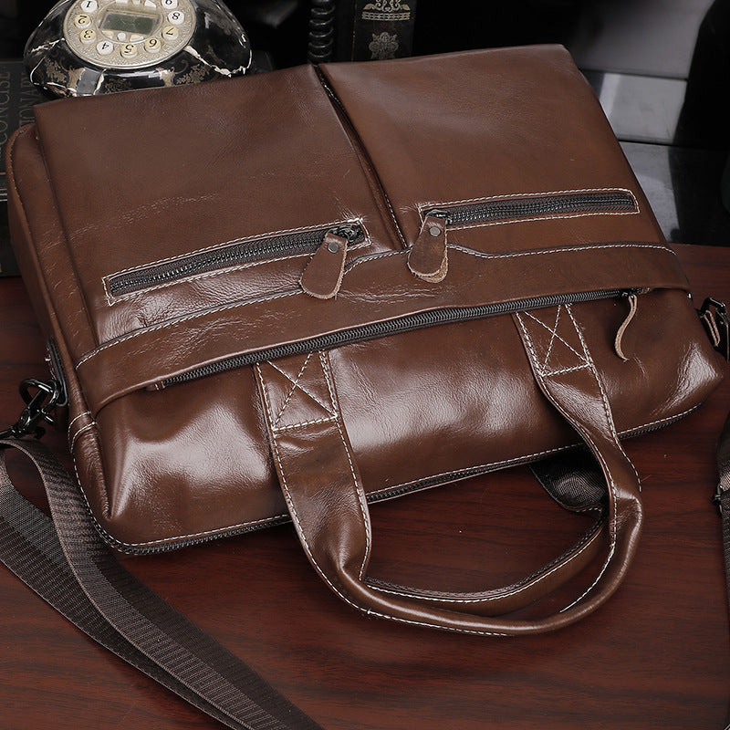 Men's Fashion Simple Large Capacity Leather Handbag
