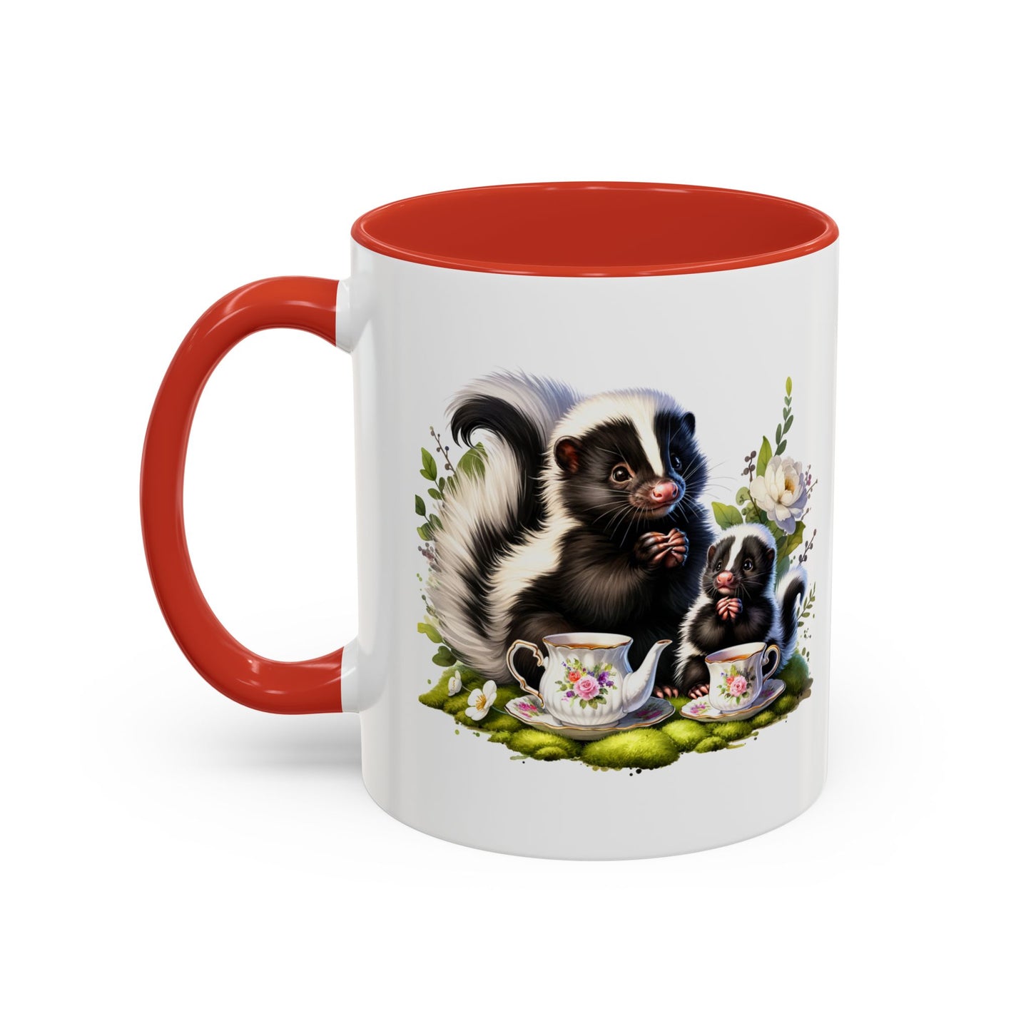 Whimsical Skunk Accent Coffee Mug - Cute Animal Art, Gift for Nature Lovers, Floral Design, Tea and Coffee Enthusiasts, Home Decor