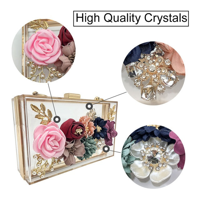 Transparent small square bag three-dimensional flower bag