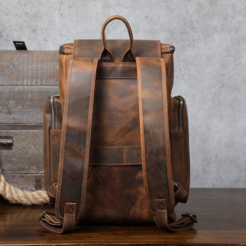 Large Capacity Vintage Crazy Horse Leather Backpack