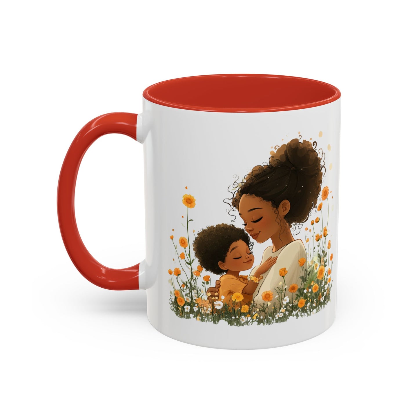 Emotional Motherhood Coffee Mug, Floral Mom & Child, Gift for Mother's Day, Family Bonding, Cozy Drinkware, Home Decor