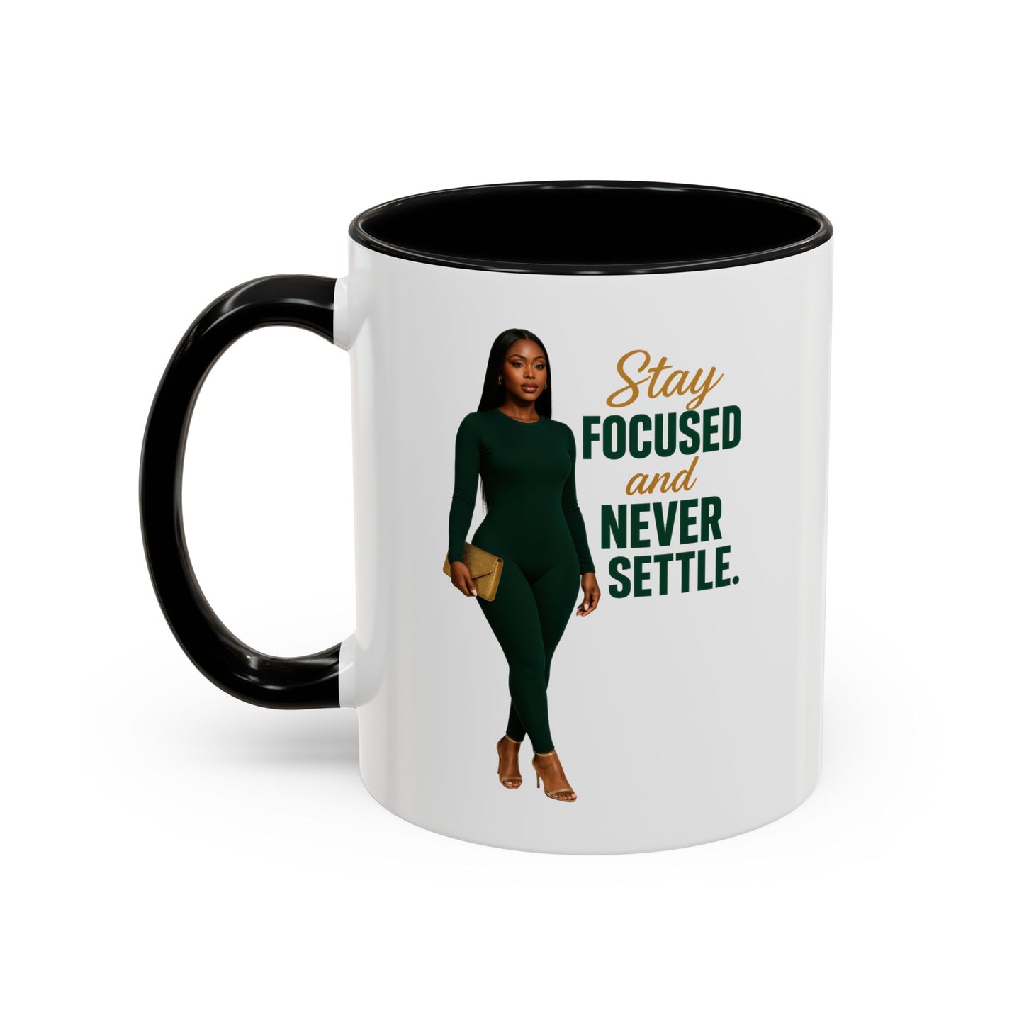 Motivational Accent Coffee Mug - Stay Focused and Never Settle | Inspirational Gift, Coffee Lover, Office Decor, Home Kitchen