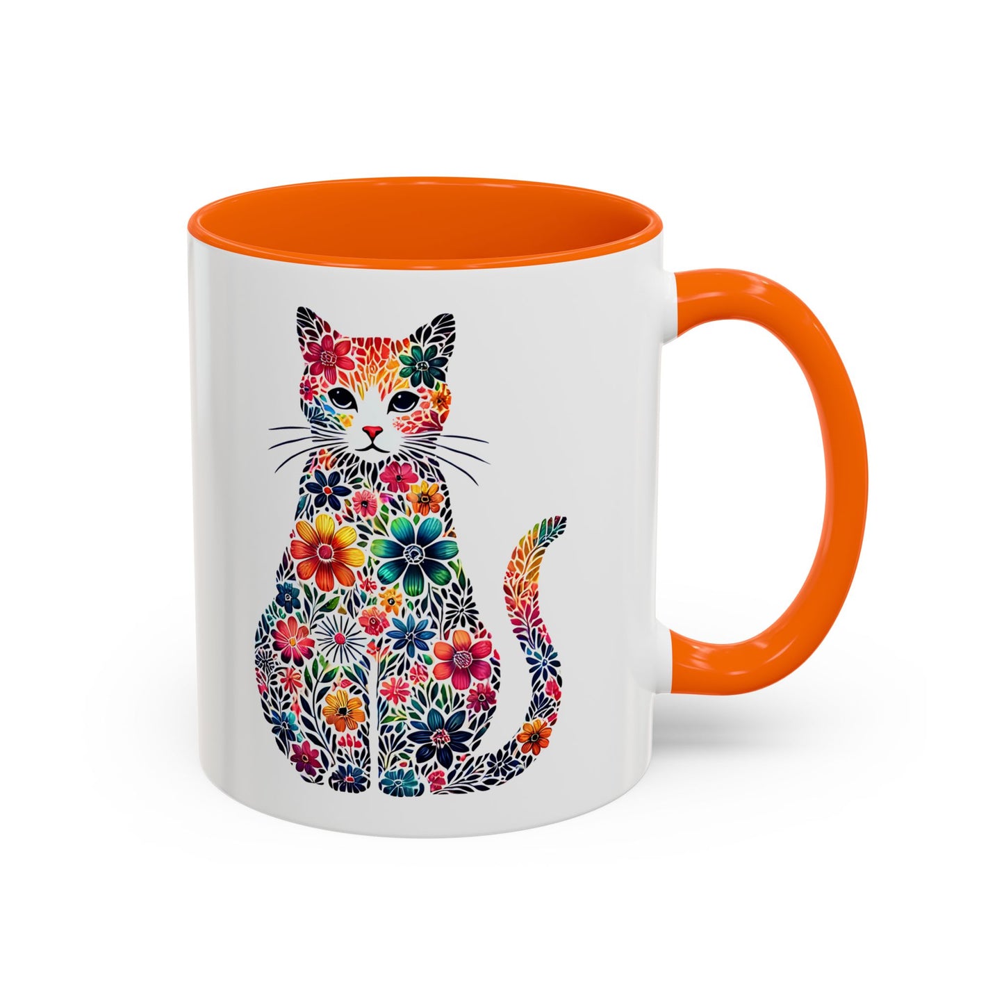 Floral Cat Coffee Mug, Colorful Cat Lover Mug, Gift for Cat Owners, Cat-Themed Kitchenware, Unique Animal Mug, Cozy Beverage Cup