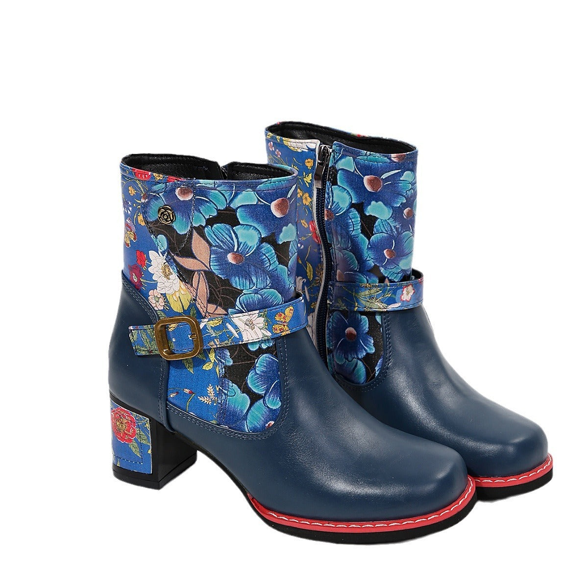 Women's Printed Stitching Round Head Thick Bottom Bootie Store Hive UNIjuntos