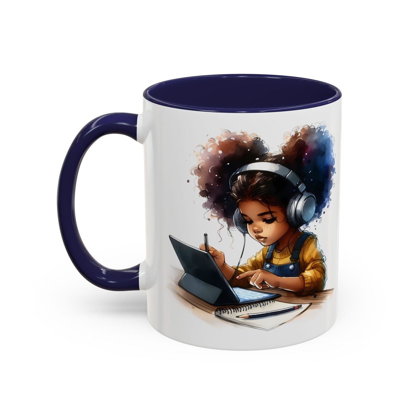 Vibrant Kid's Study Mug, Art Inspired Coffee Cup, Black Handle Tea Mug, Creative Gift for Students, Birthday Present
