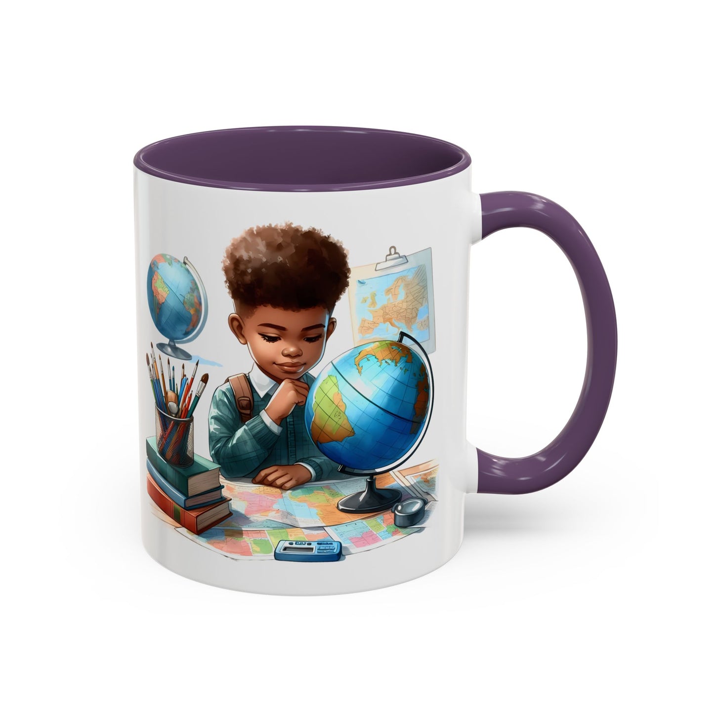 World Explorer Accent Coffee Mug - Perfect for Students, Travel Lovers, Teachers, Back to School, Gift for Kids