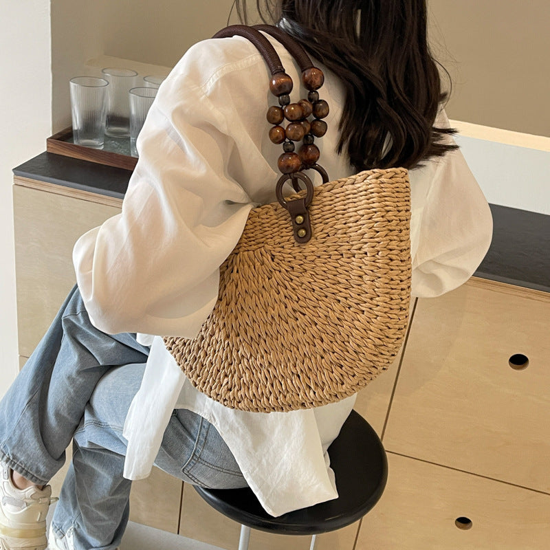 Plaited Women's Bag Beach Holiday Handbag Large Capacity Casual Semicircle JFA UNIjuntos Entreprise