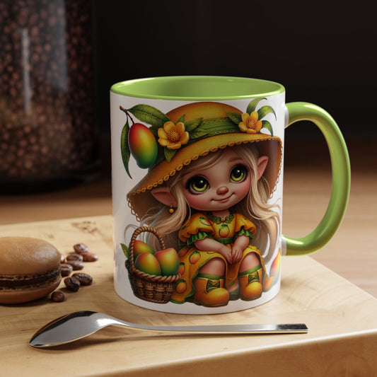 Whimsical Mango Fairy Coffee Mug - Cute Illustrative Design for Fruit Lovers