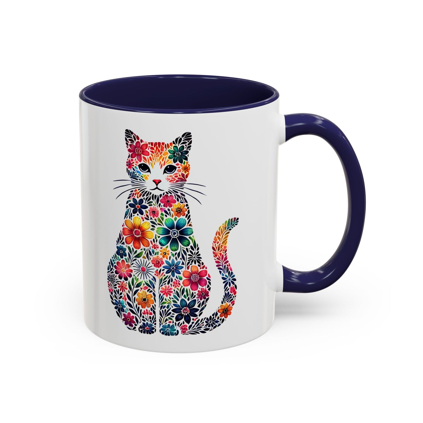 Floral Cat Coffee Mug, Colorful Cat Lover Mug, Gift for Cat Owners, Cat-Themed Kitchenware, Unique Animal Mug, Cozy Beverage Cup