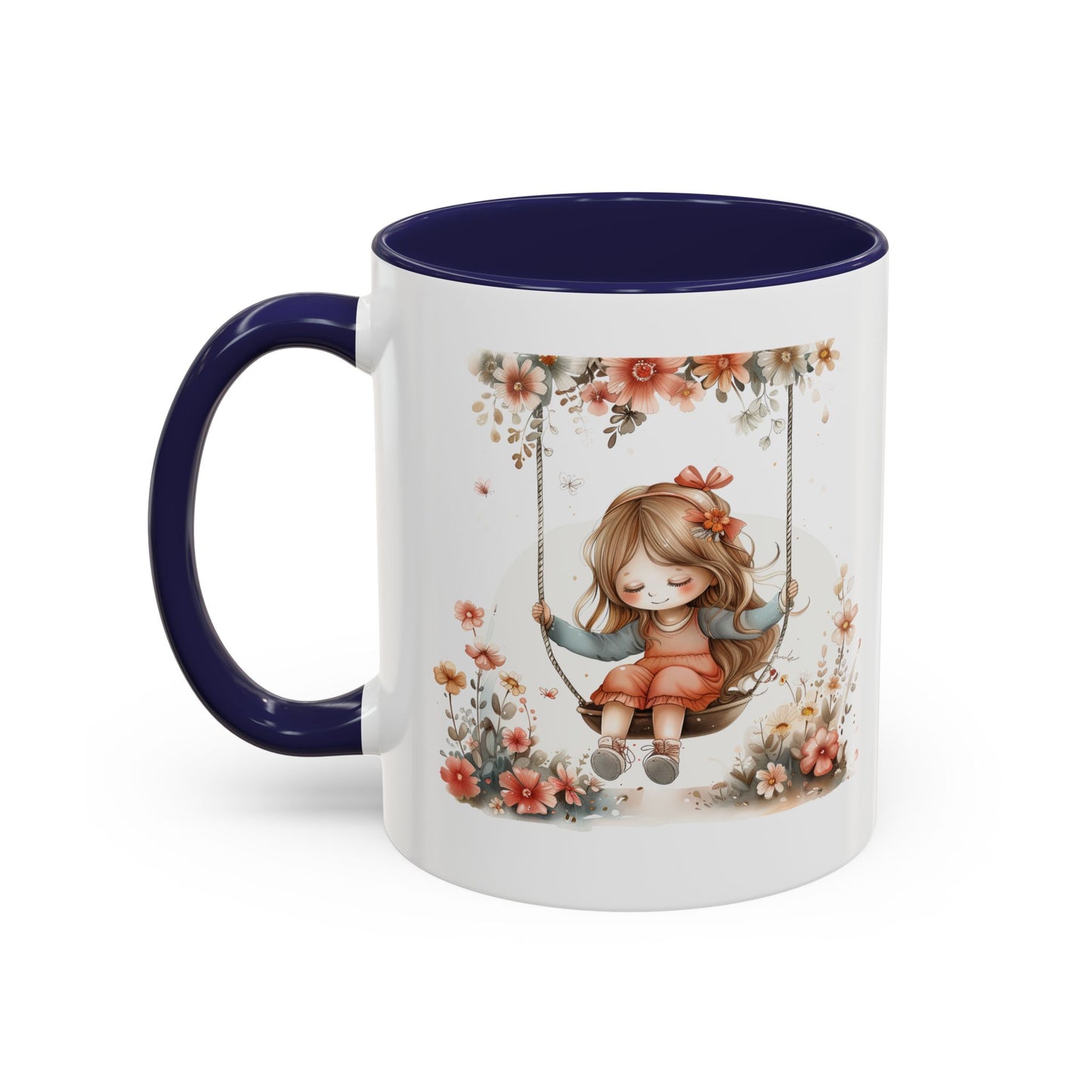 Cute Floral Swing Coffee Mug, Adorable Gift for Her, Tea Lover Mug, Cozy Home Decor, Birthday Gift, Floral Art Drinkware