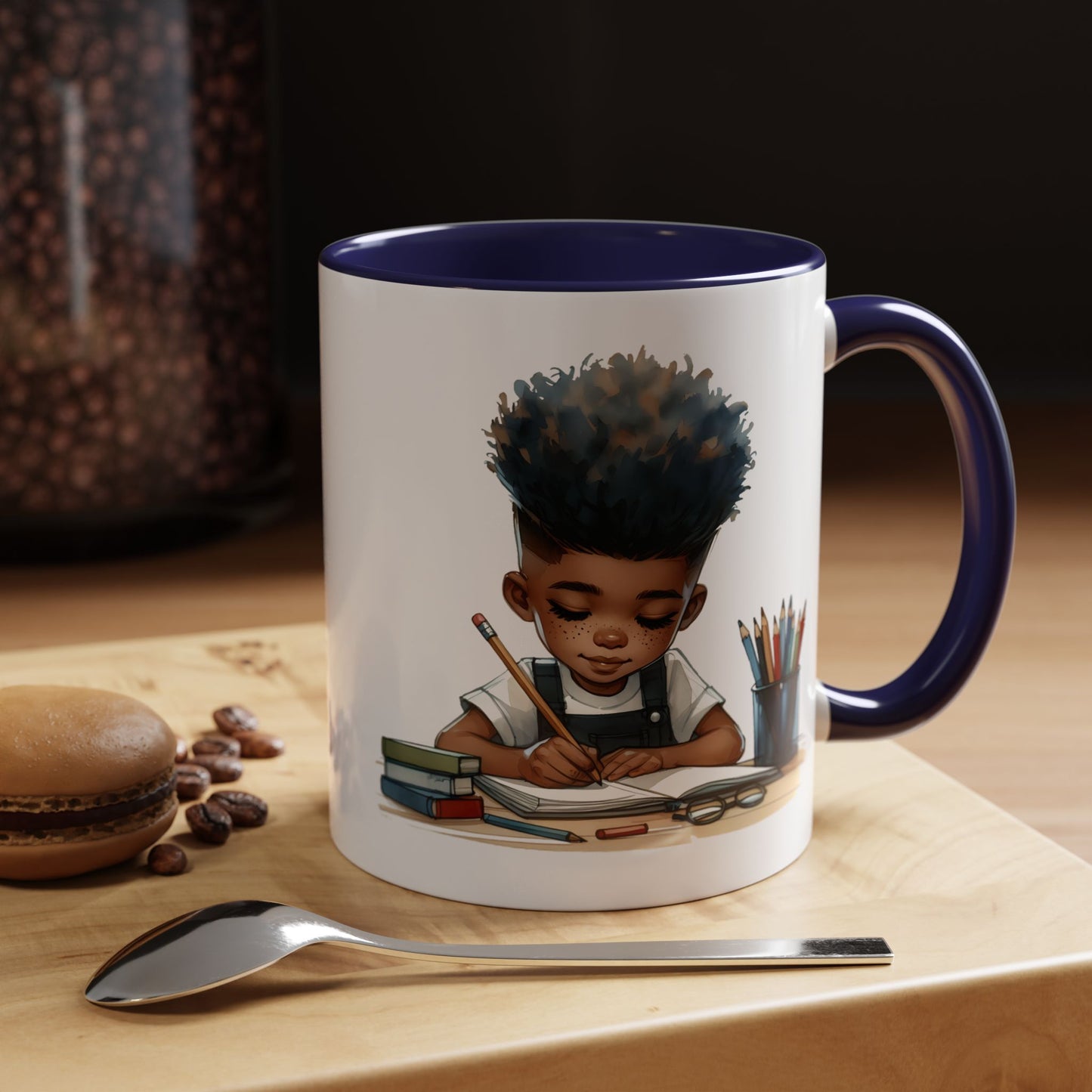 Creative Kids Coffee Mug, Black Accent Mug, Cute Student Gift, Kids Artwork Mug, Back-to-School Coffee Cup, Educational Gift Idea