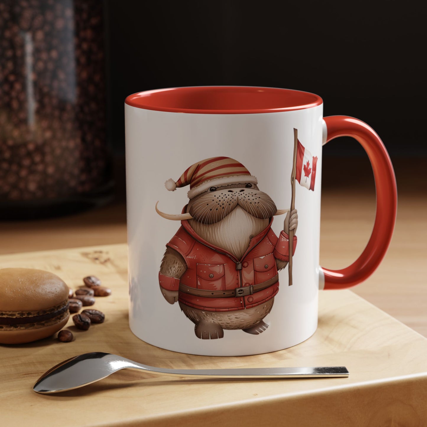 Canadian Holiday Accent Coffee Mug - Adorable Walrus with Flag, Gift for Canada Day, Cute Decor, Coffee Lover, Kitchen Accessory