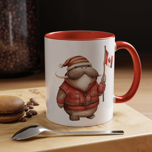 Canadian Holiday Accent Coffee Mug - Adorable Walrus with Flag, Gift for Canada Day, Cute Decor, Coffee Lover, Kitchen Accessory