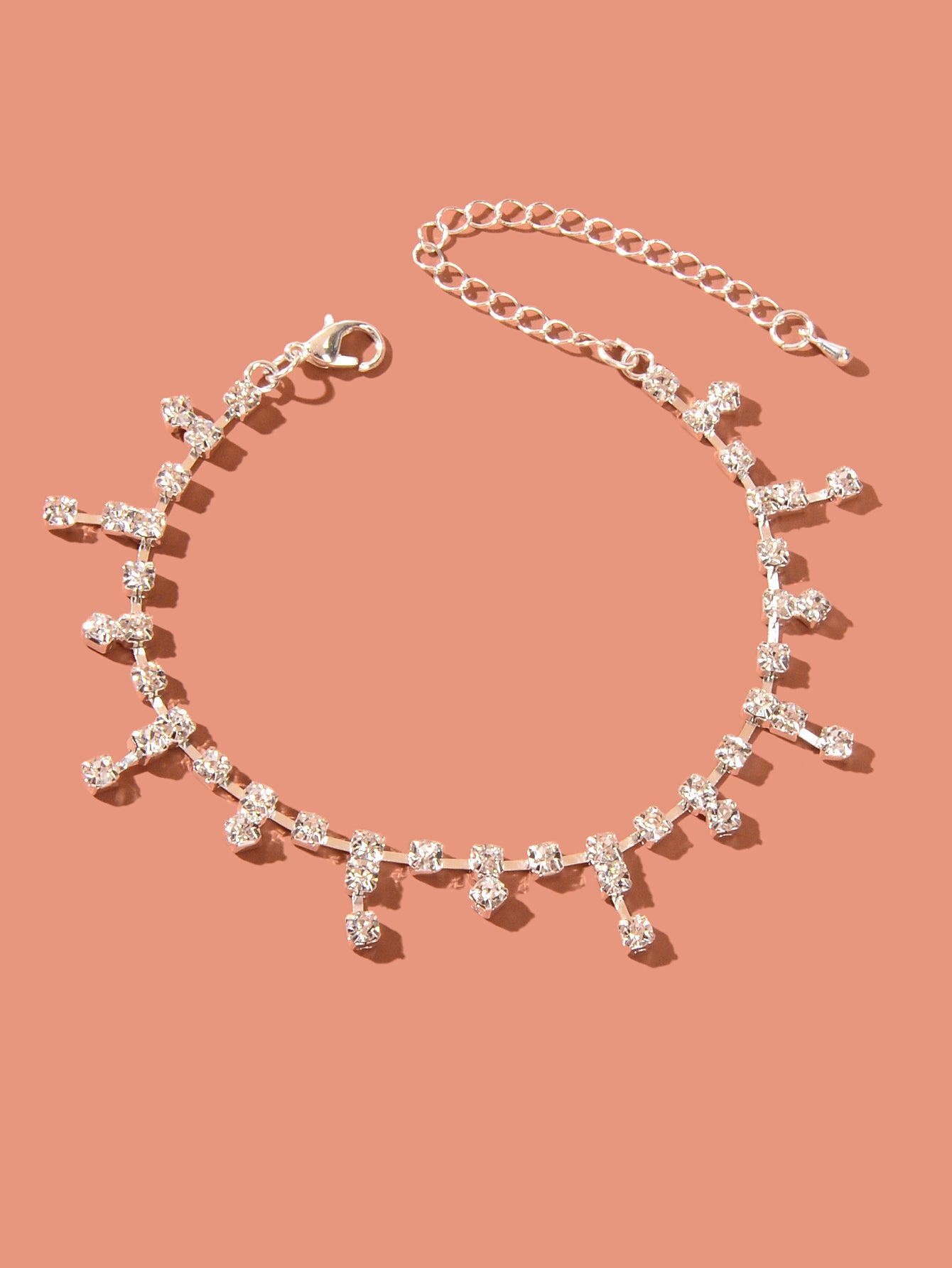 Luxurious Rhinestone Decor Silver Tassel Anklet Women Wedding Party Foot Jewelry-1