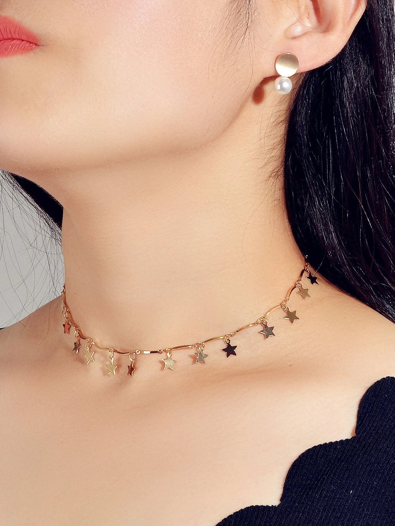 Perfect Wedding Engagement Jewellery set Star Charm Necklace Pearl Stud Earrings-1