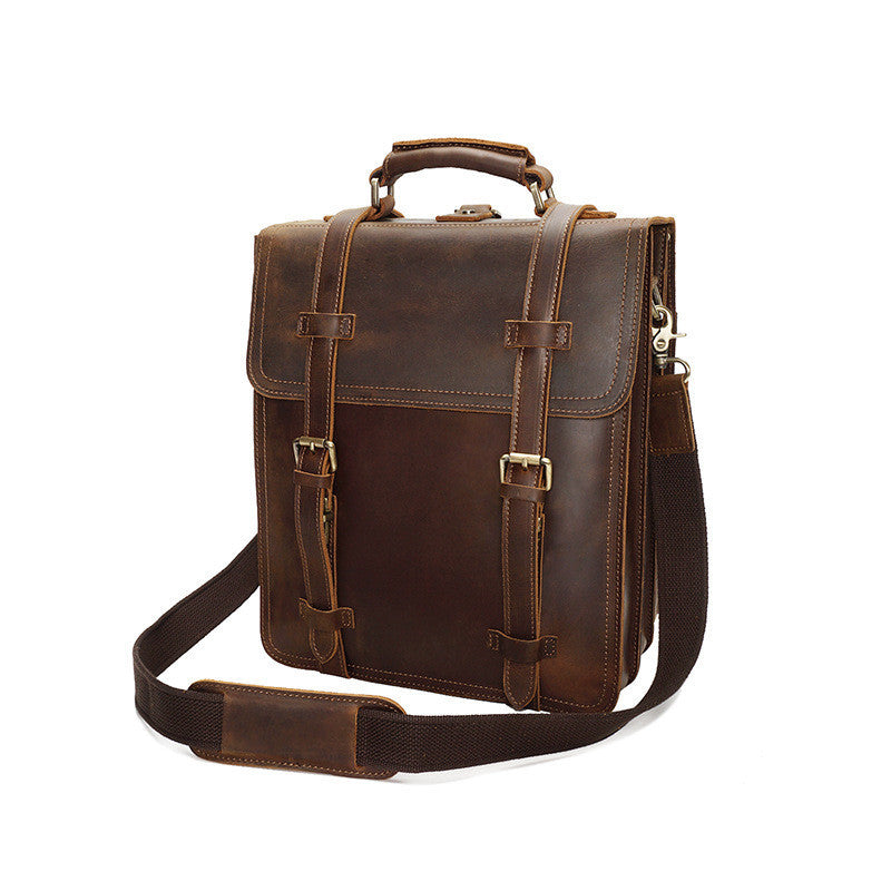 Men's Fashion Vintage Crazy Horse Leather Backpack