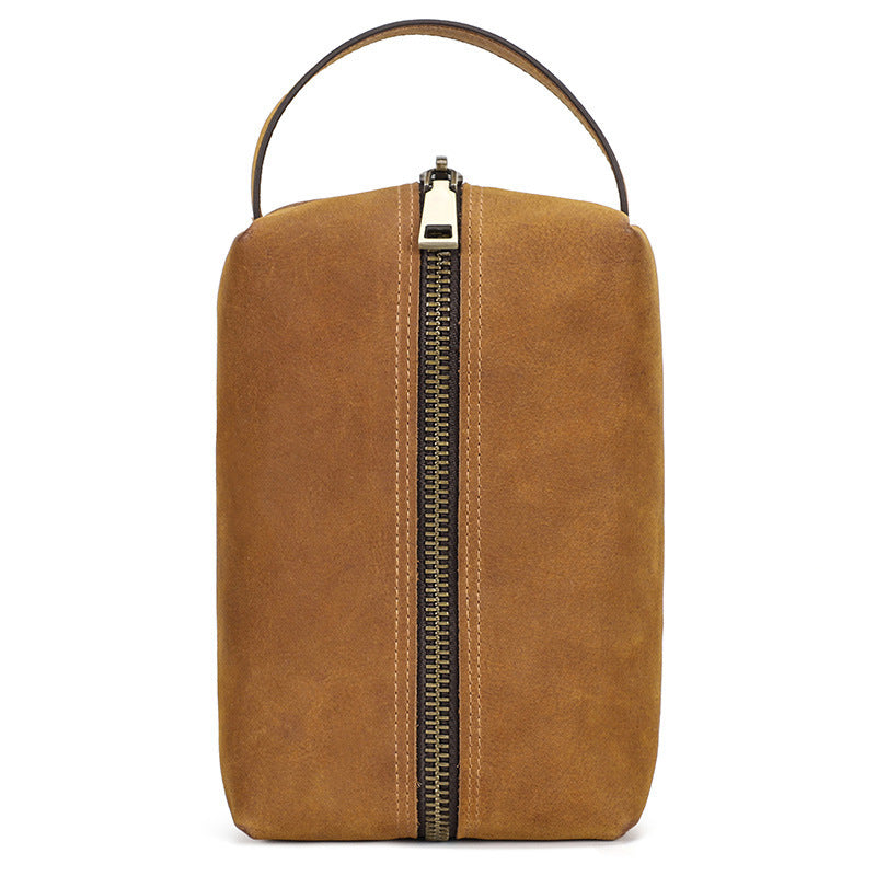 Crazy Horse Leather Digital Accessories Handheld Storage Zipper Bag