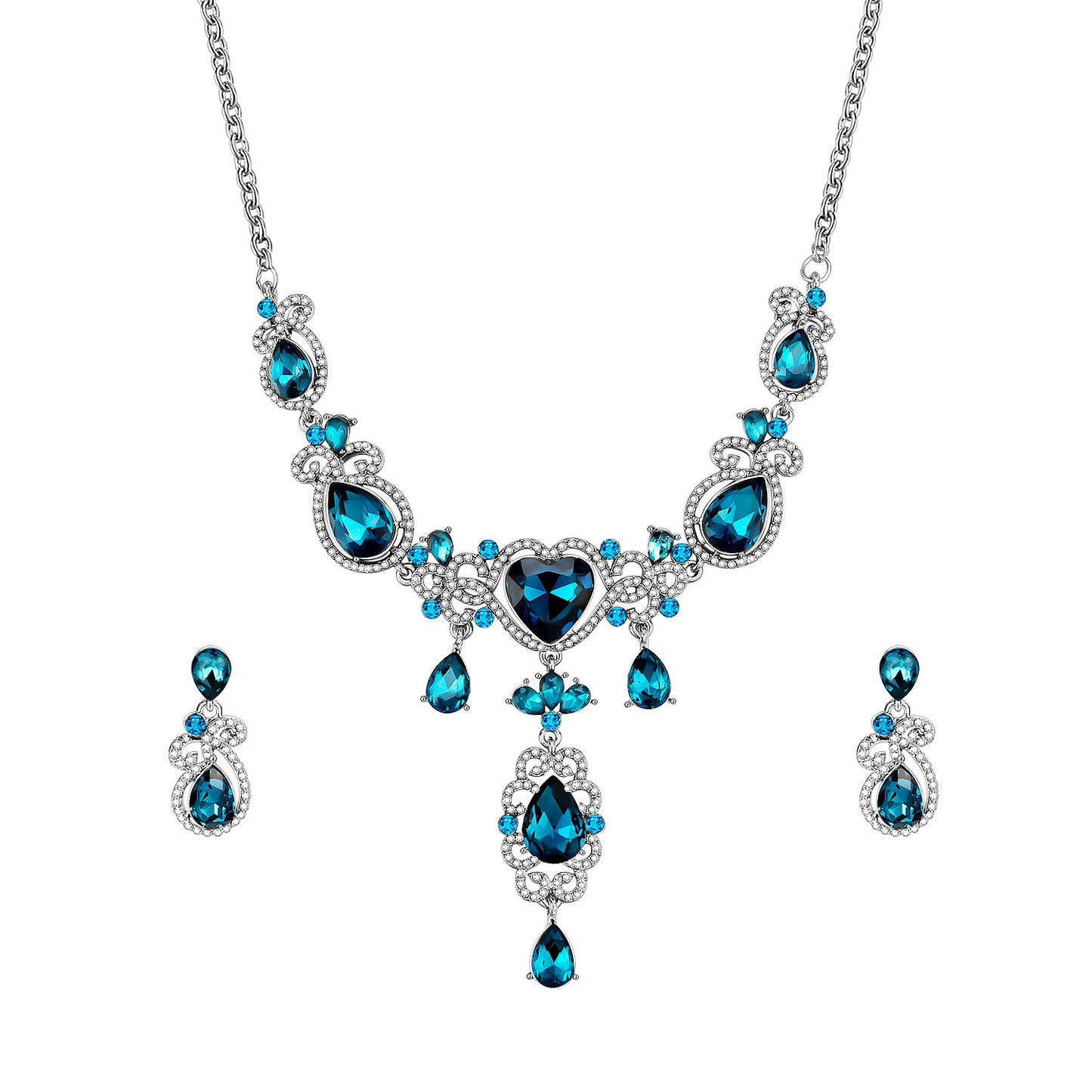 Bridal Set Two Piece Jewelry Blue Love Alloy Necklace